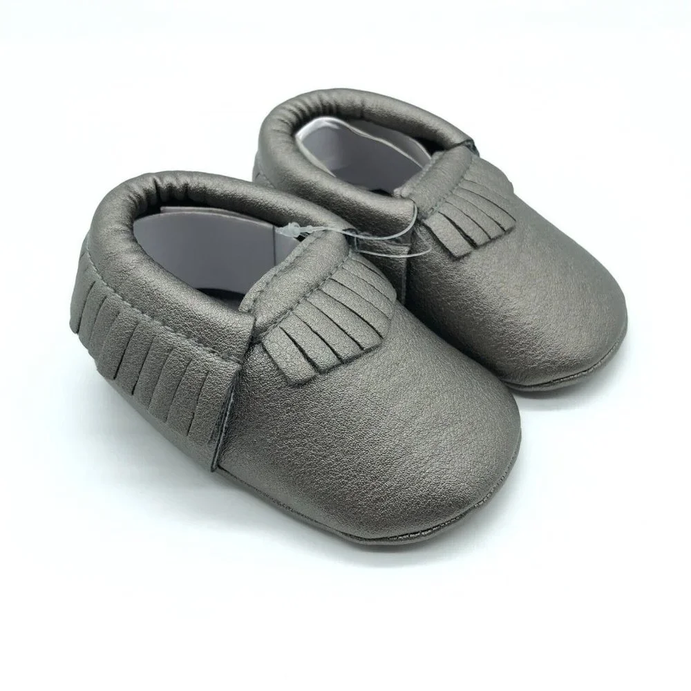 Romirus Baby Girls Mocassin Slippers Faux Leather Fringe Gray Size 2